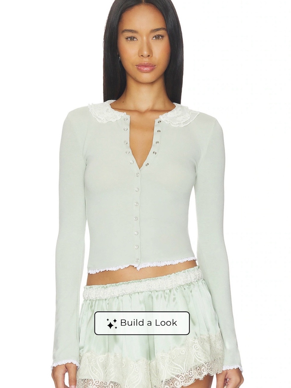 Edith Domen Mint Green Lace-Trim Button Cardigan